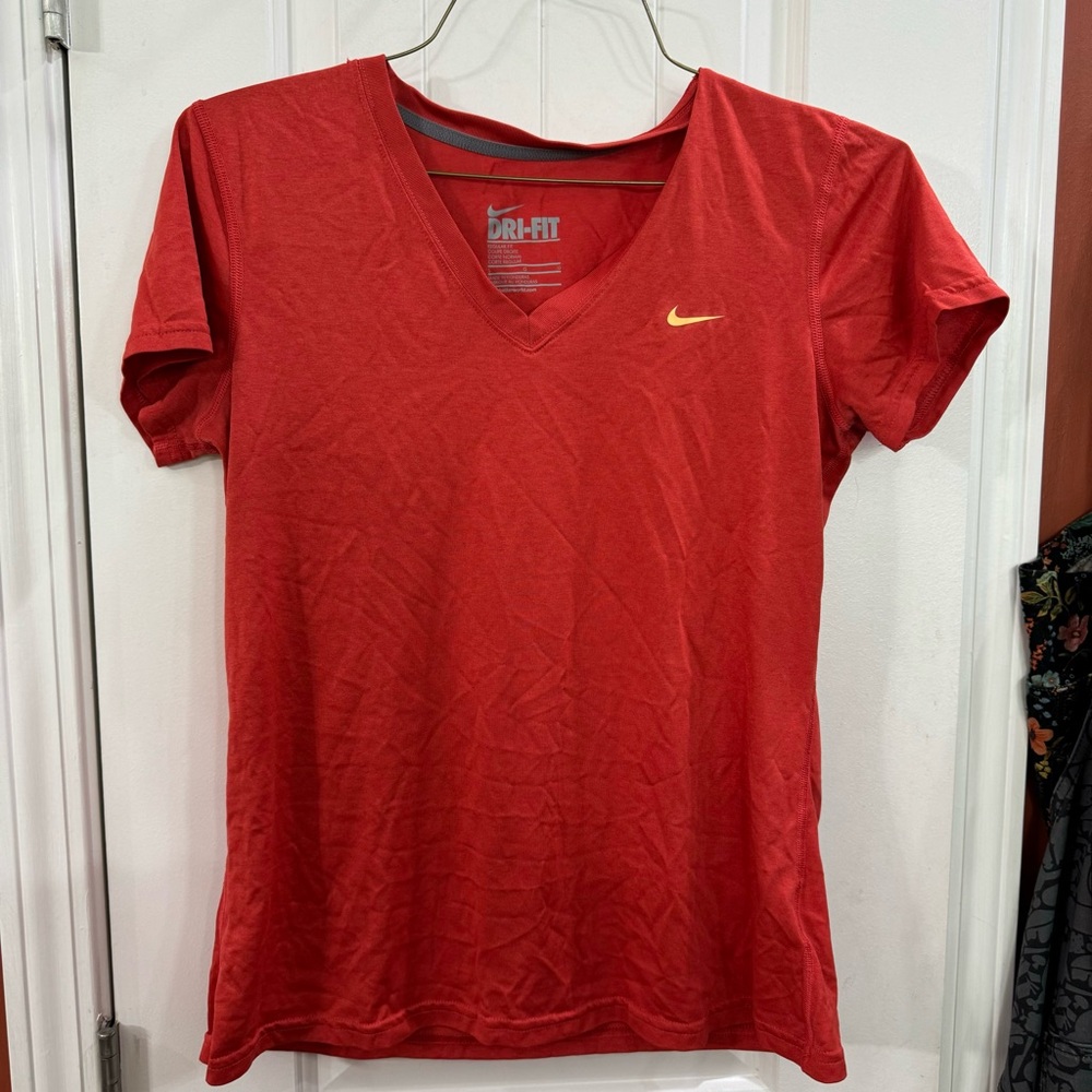 Nike Women's Red V-Neck Dri-FIT Top